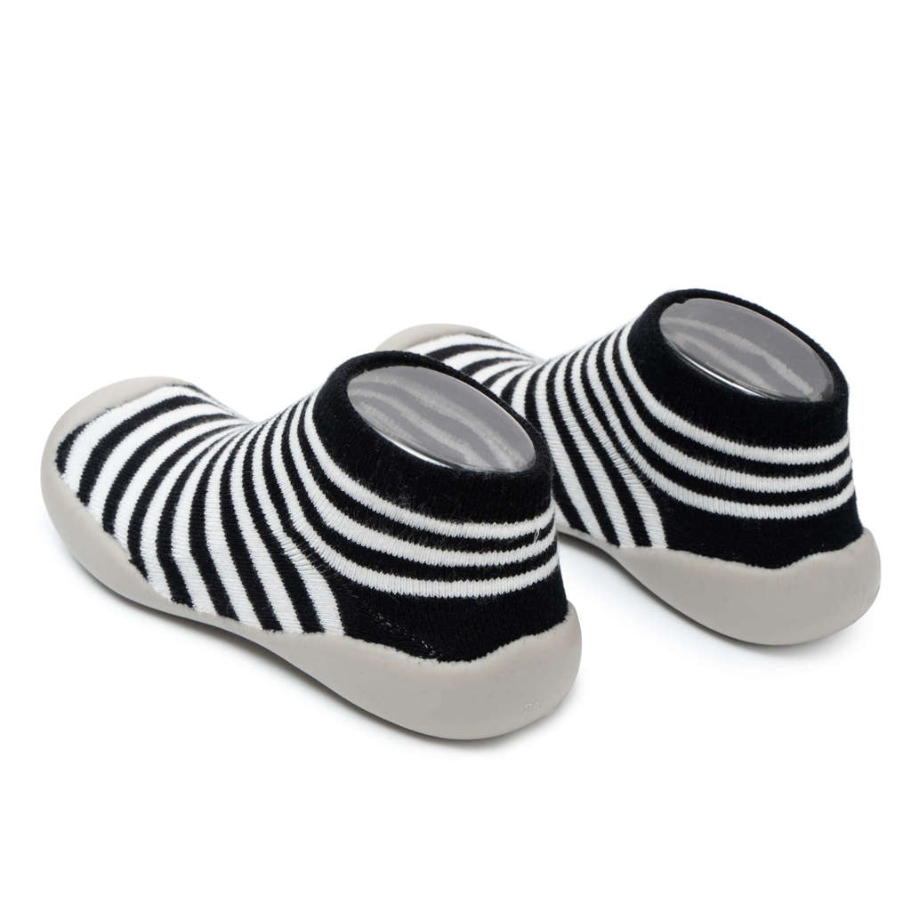 Bliss Foot - Black & White Striped Adult Sock-Shoes