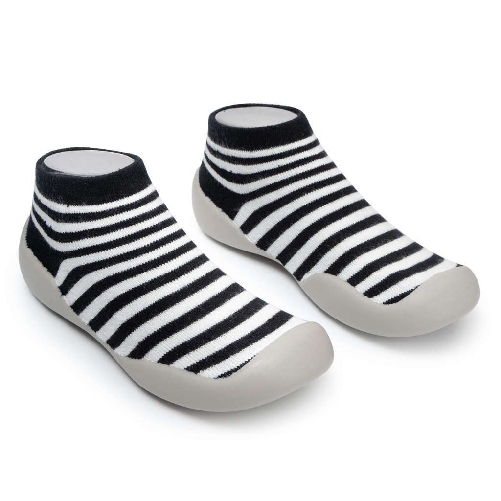 Bliss Foot - Black & White Striped Adult Sock-Shoes